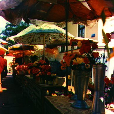 Flower stand on the corner between Merkala Iela and Terbatas Iela
